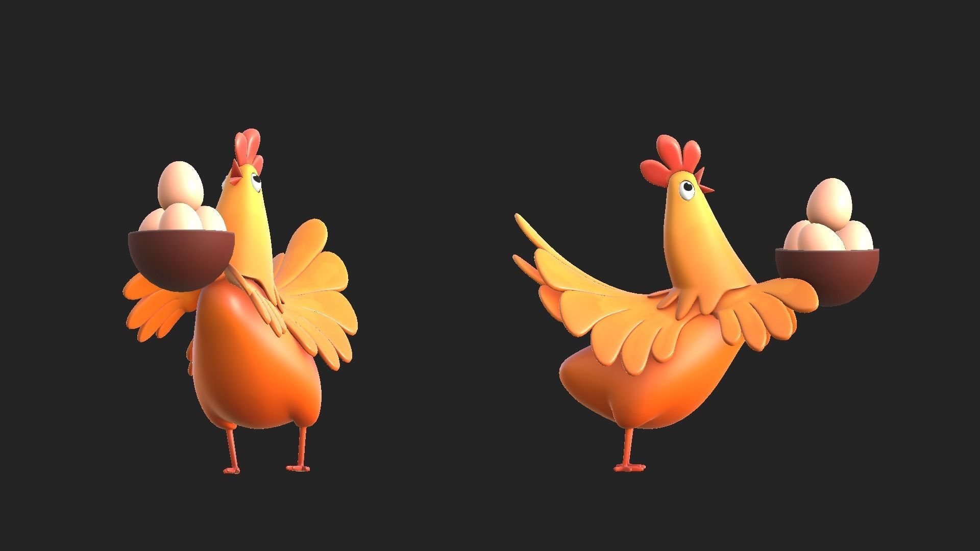 cartoon rooster hen with chick Low-poly 3D model_4