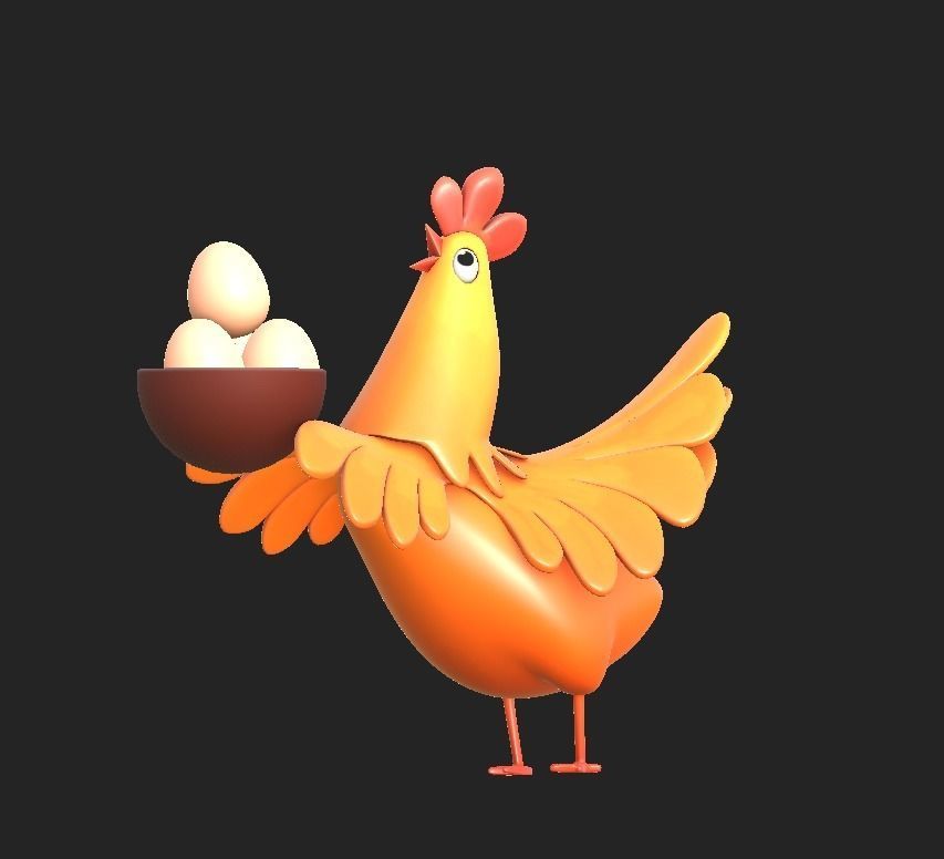 cartoon rooster hen with chick Low-poly 3D model_10