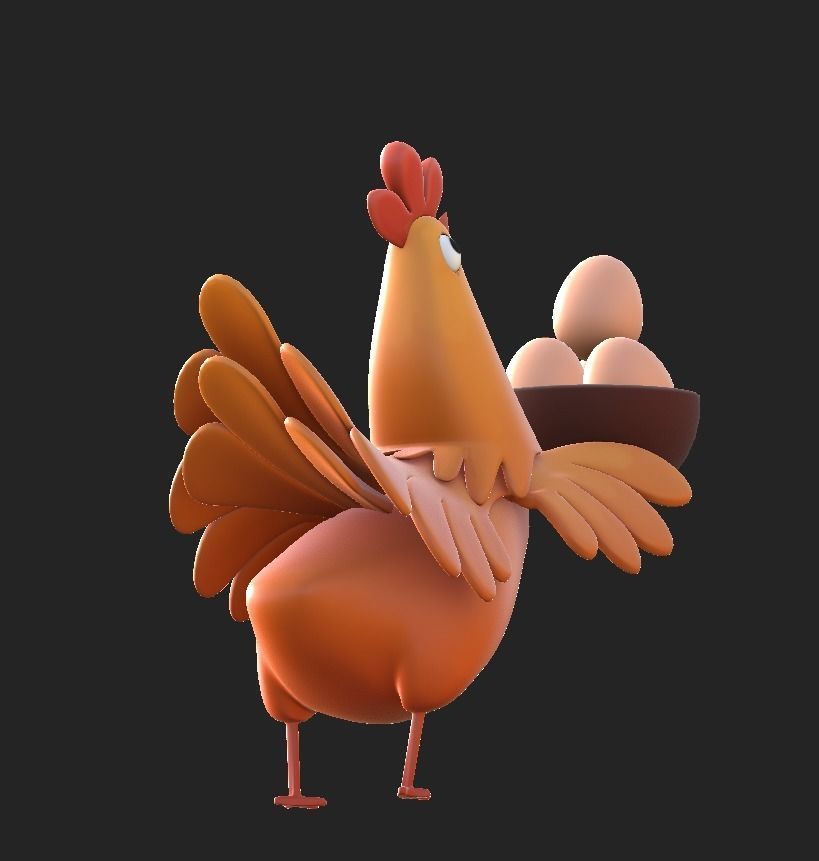 cartoon rooster hen with chick Low-poly 3D model_13