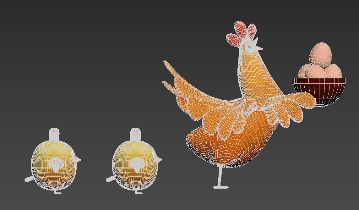 cartoon rooster hen with chick Low-poly 3D model_12