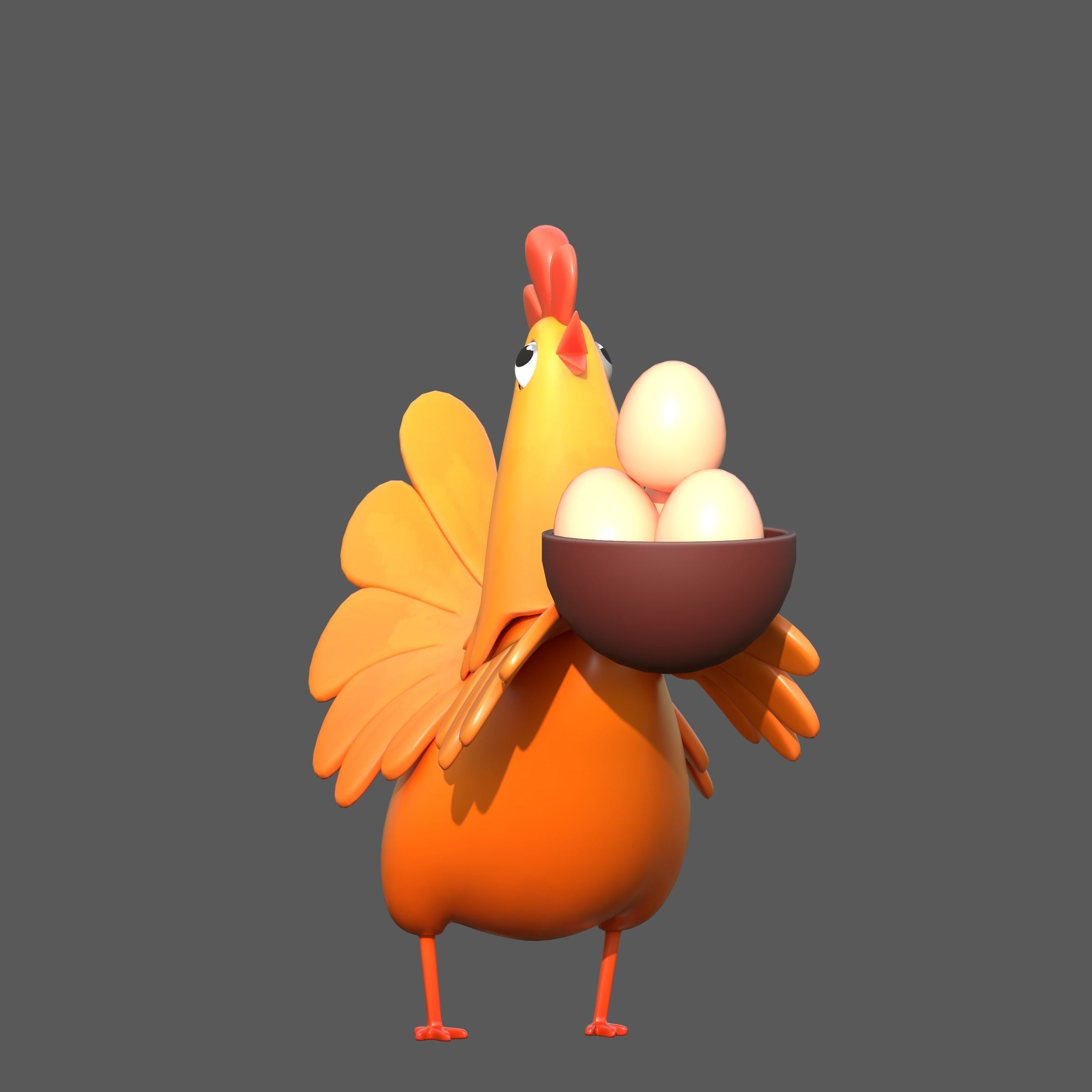 cartoon rooster hen with chick Low-poly 3D model_23