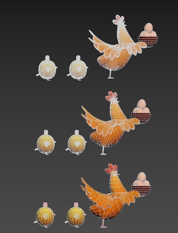cartoon rooster hen with chick Low-poly 3D model_5