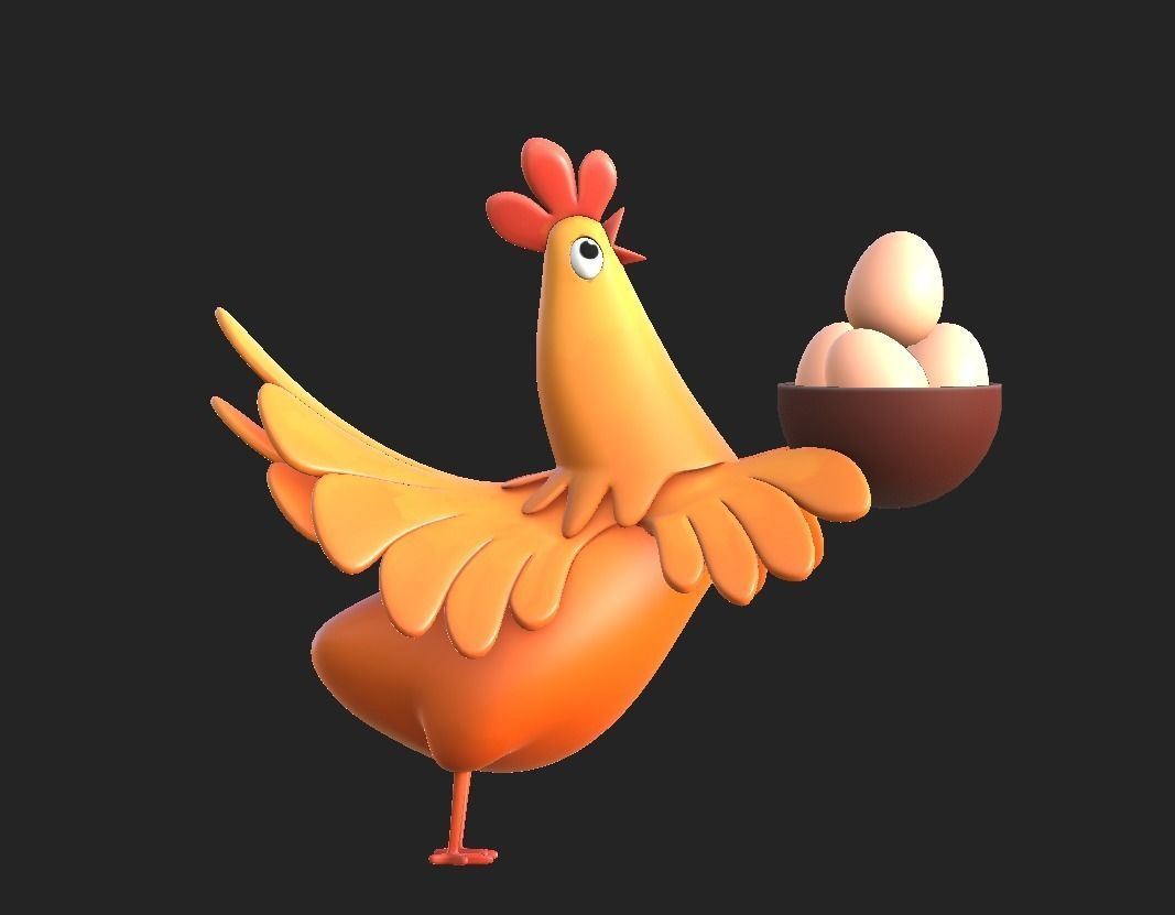 cartoon rooster hen with chick Low-poly 3D model_20