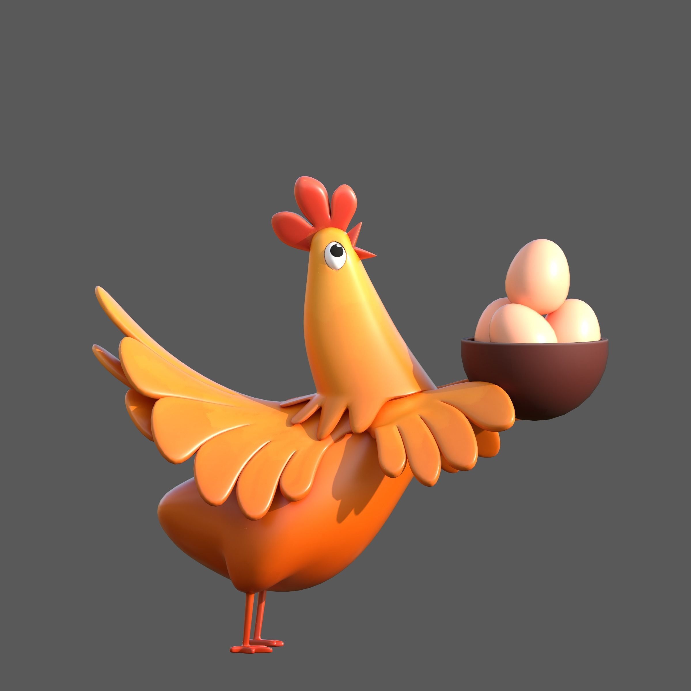 cartoon rooster hen with chick Low-poly 3D model_28