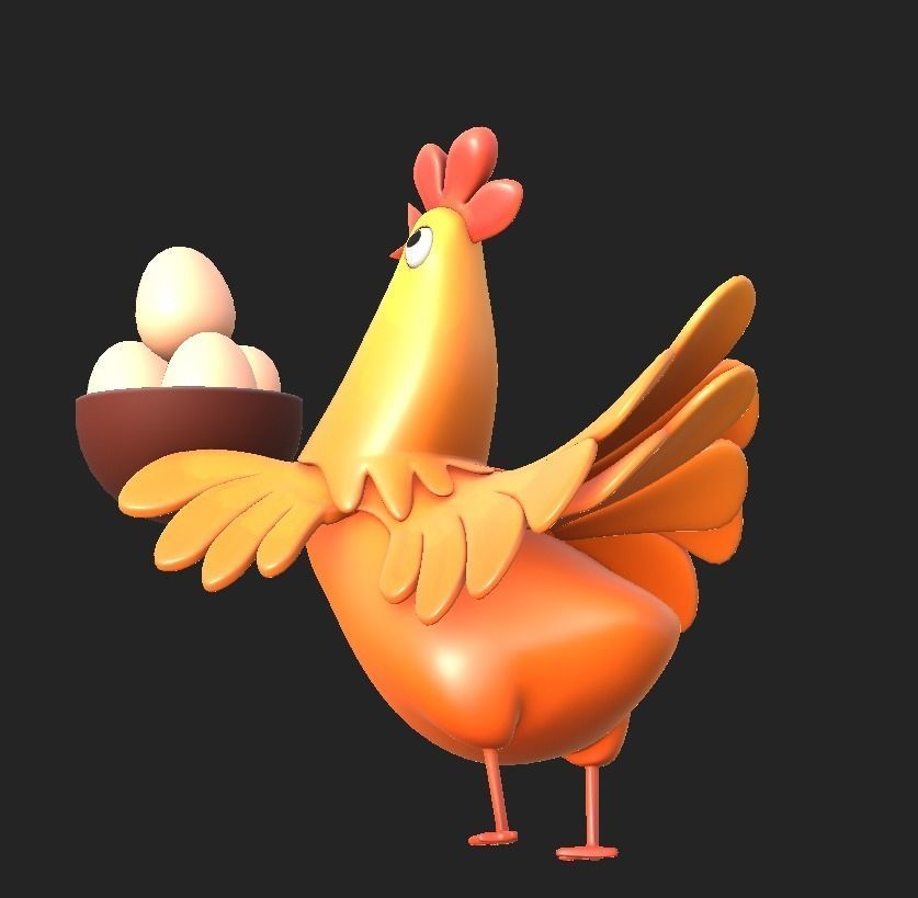 cartoon rooster hen with chick Low-poly 3D model_22