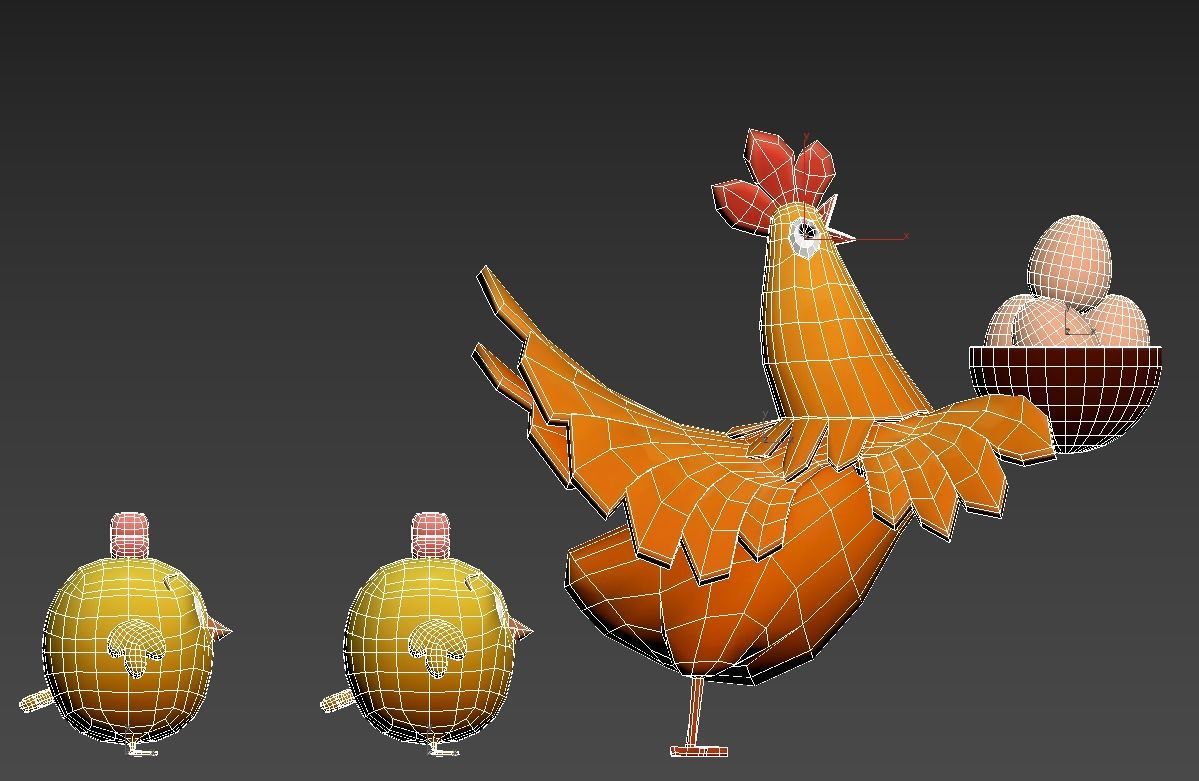 cartoon rooster hen with chick Low-poly 3D model_16