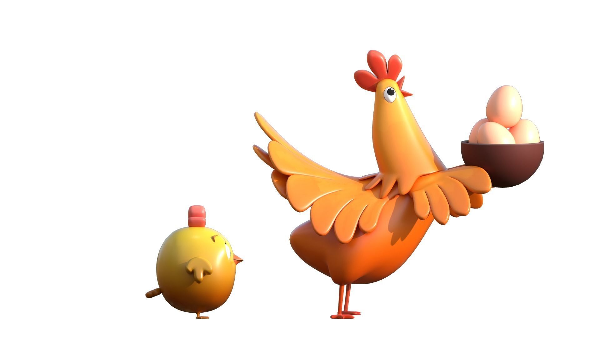cartoon rooster hen with chick Low-poly 3D model_1