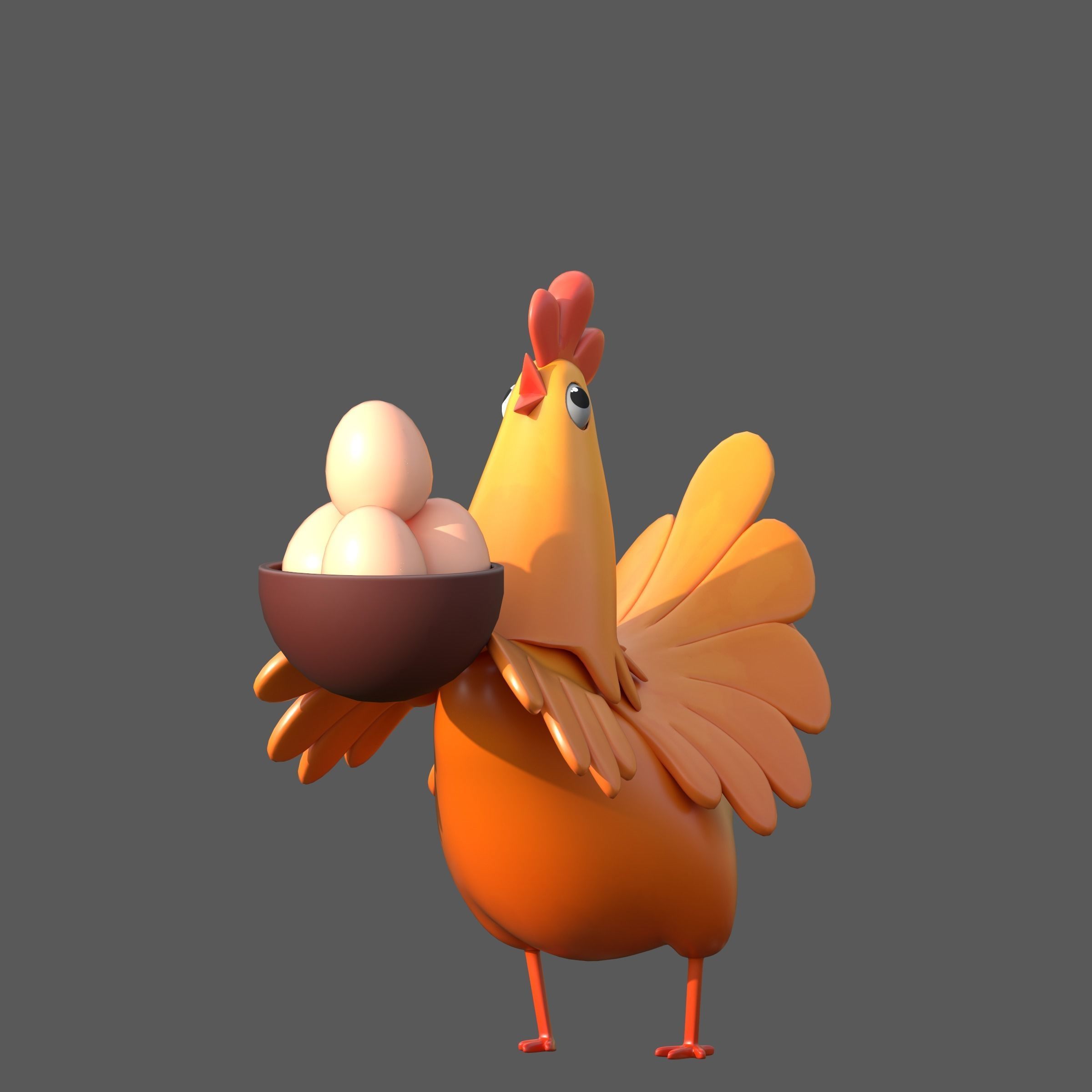 cartoon rooster hen with chick Low-poly 3D model_24