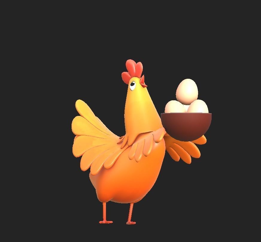 cartoon rooster hen with chick Low-poly 3D model_14