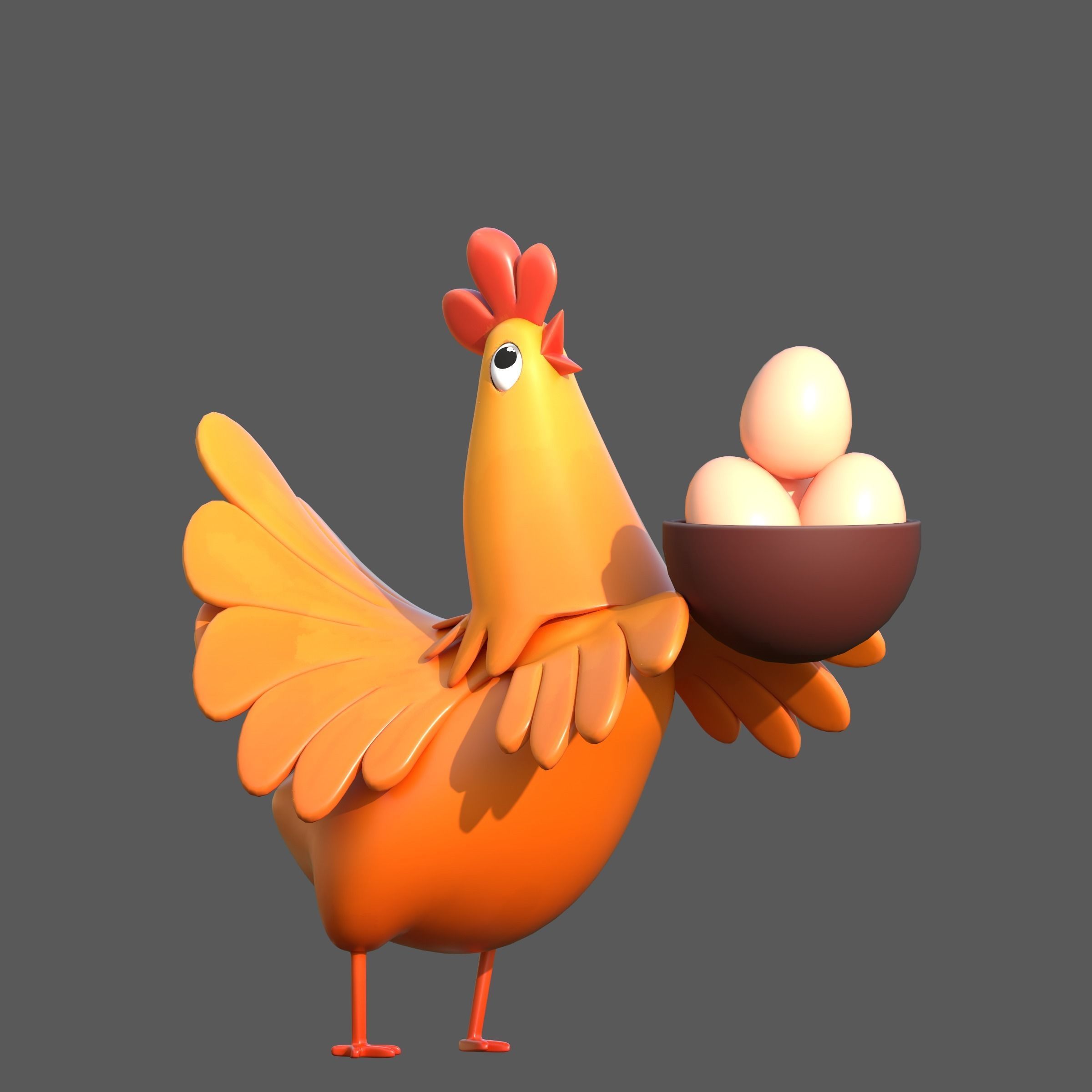 cartoon rooster hen with chick Low-poly 3D model_27
