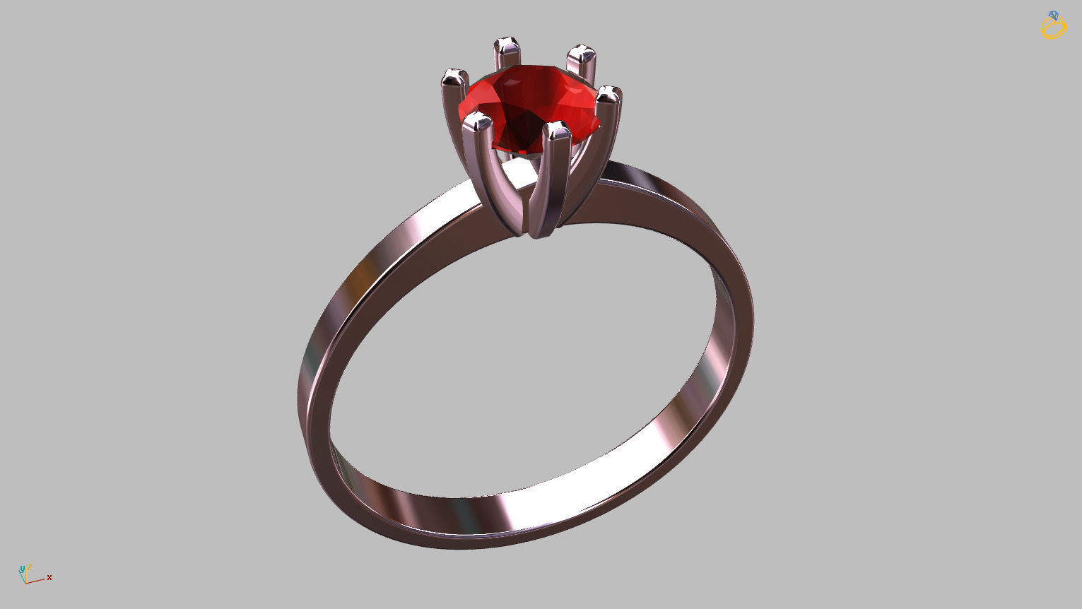 Solitaire Ring 5 00mm Gem 3D print model_3