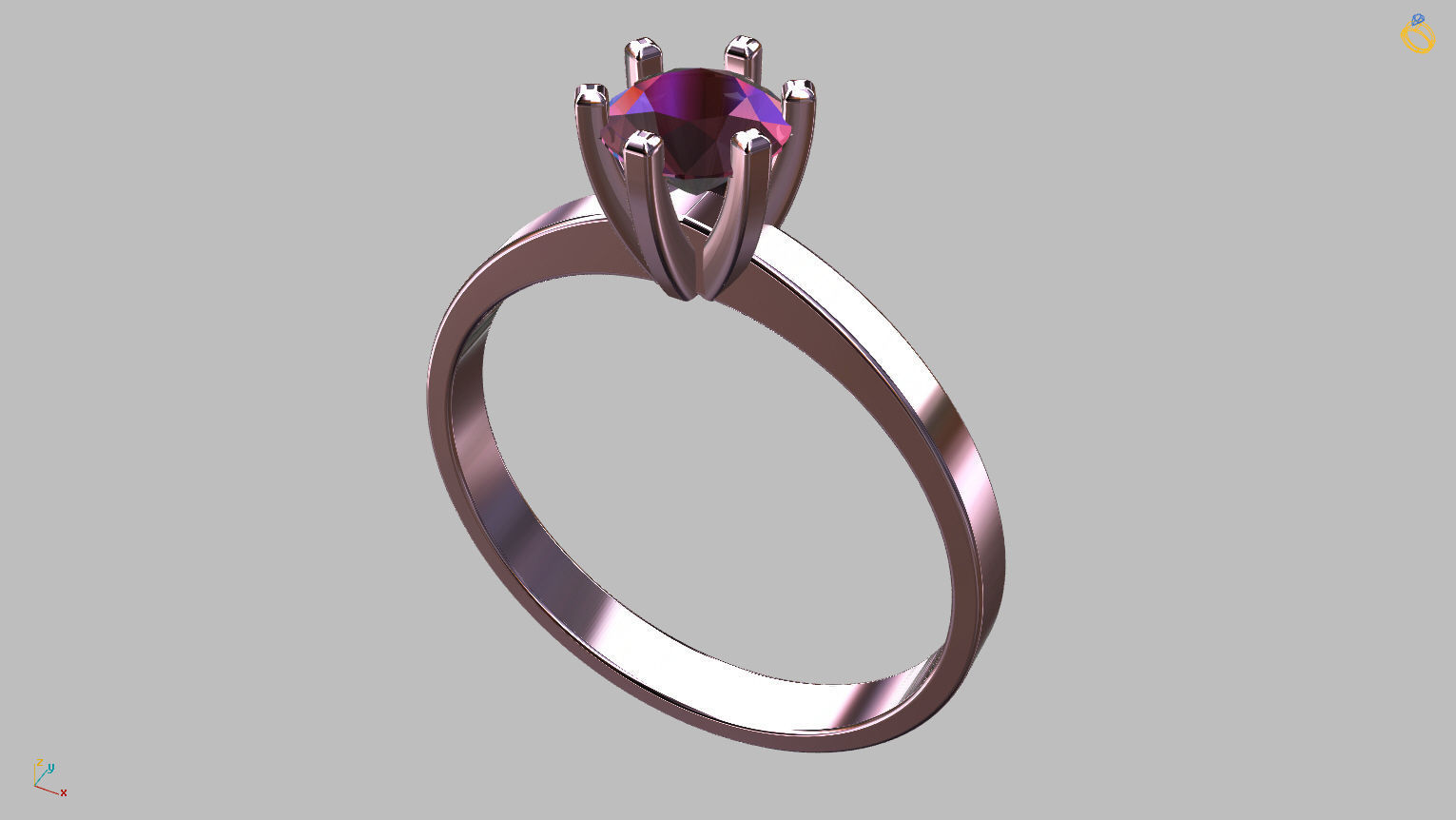 Solitaire Ring 5 00mm Gem 3D print model_4
