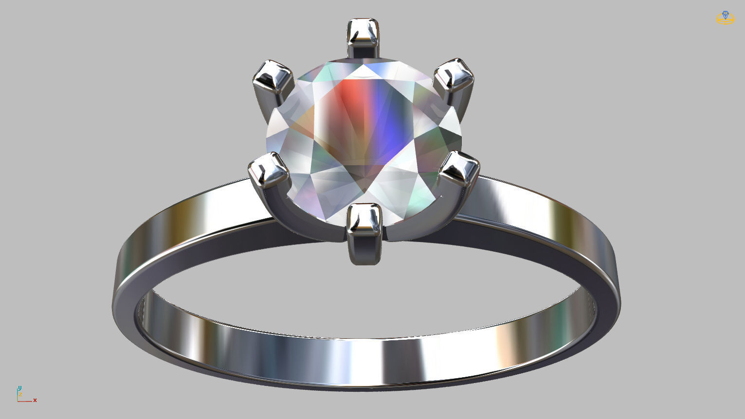 Solitaire Ring 5 00mm Gem 3D print model_5