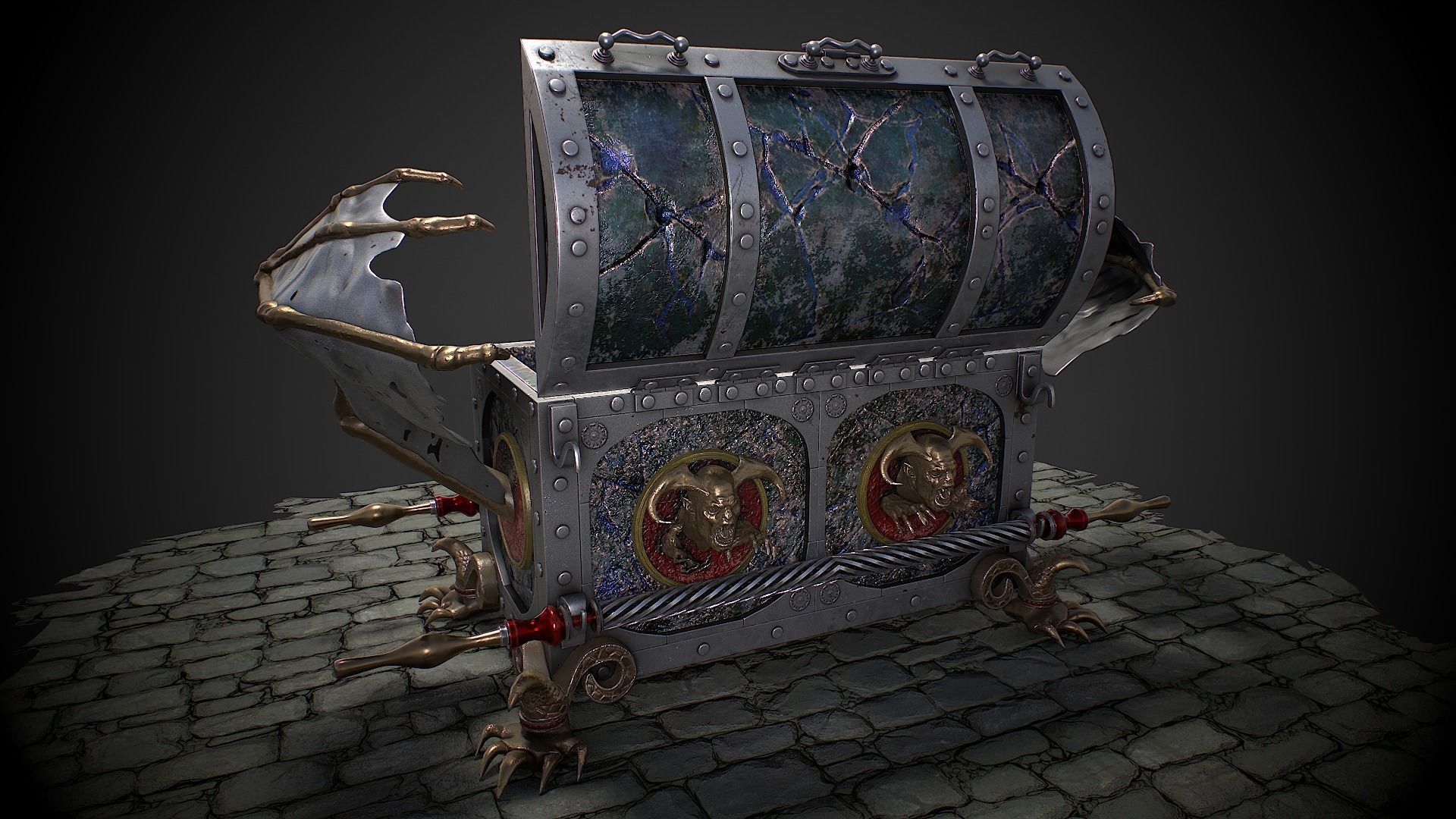 Chest vampire with coins 3D model Low-poly 3D model_7