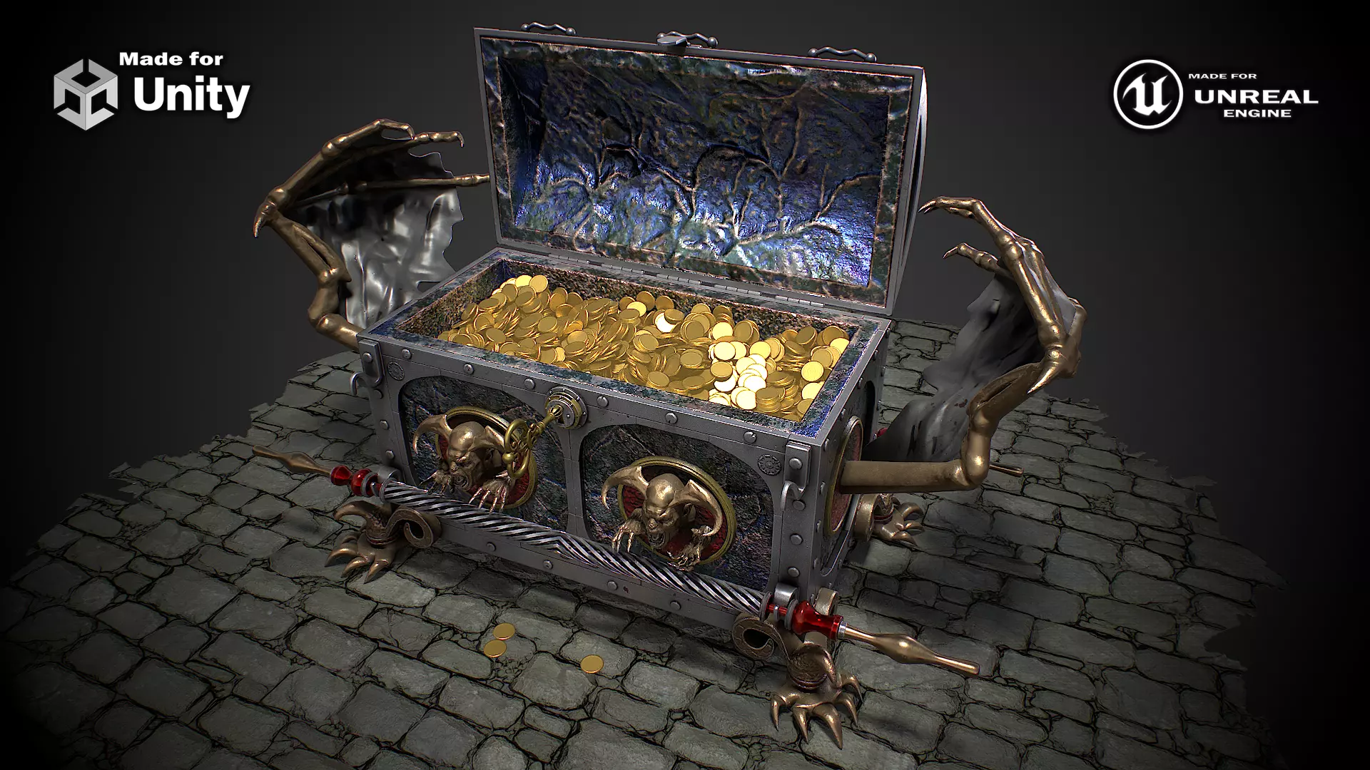 Chest vampire with coins 3D model Low-poly 3D model_0