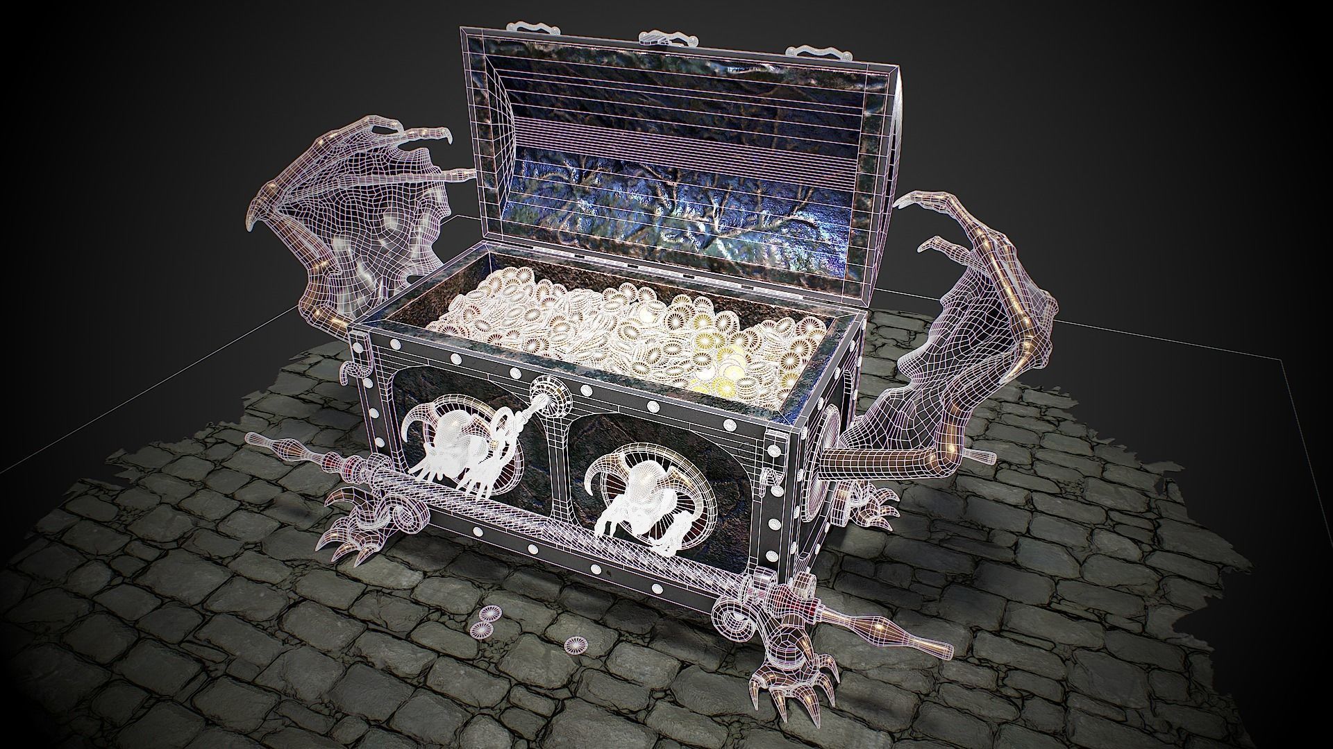 Chest vampire with coins 3D model Low-poly 3D model_4