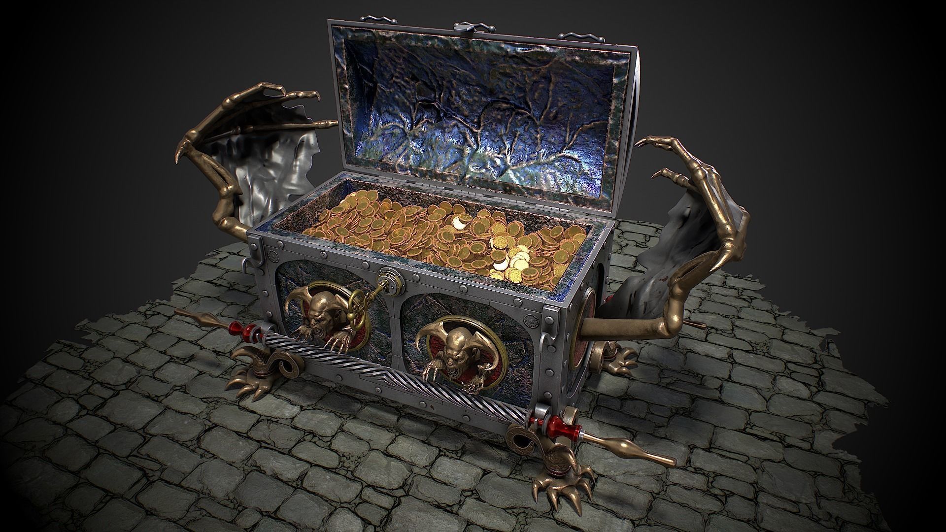 Chest vampire with coins 3D model Low-poly 3D model_3