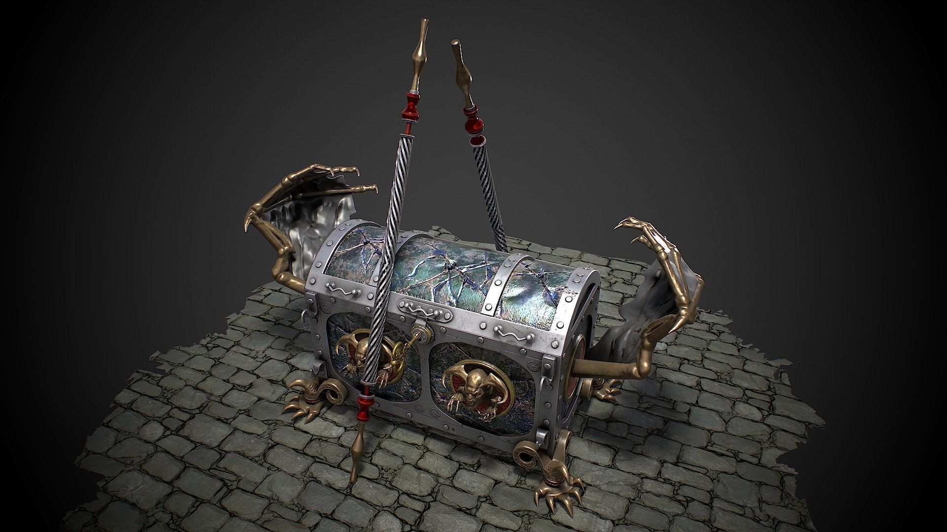 Chest vampire with coins 3D model Low-poly 3D model_5