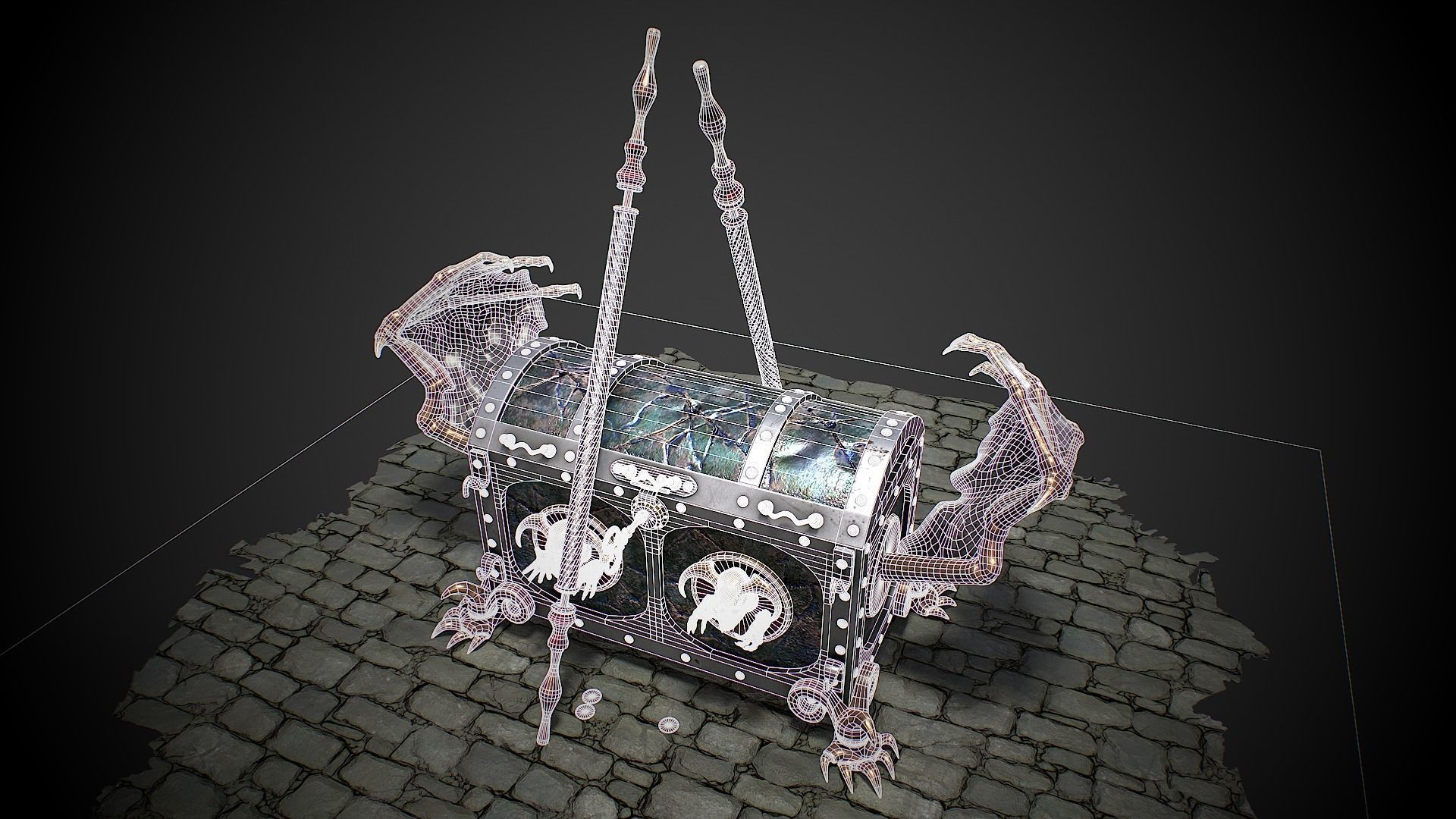 Chest vampire with coins 3D model Low-poly 3D model_6