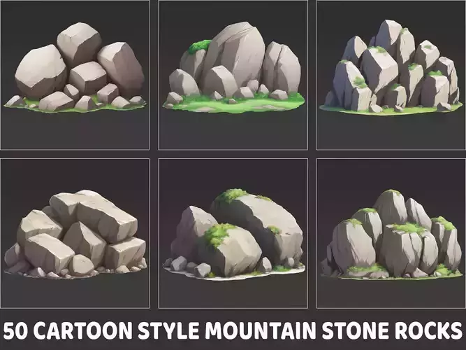 50 Cartoon Style Mountain Stone Rocks