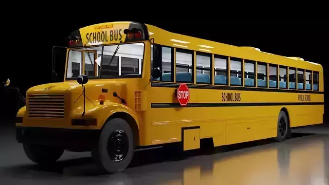 New Bus-International-3800 and Yellow bus collection-Film Making Low-poly 3D model