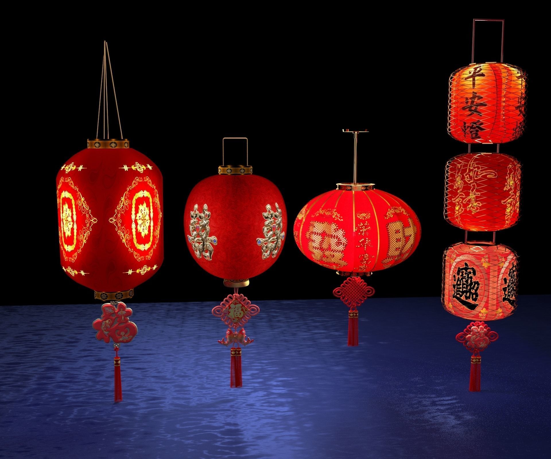 Chinese red lantern 3D model_4