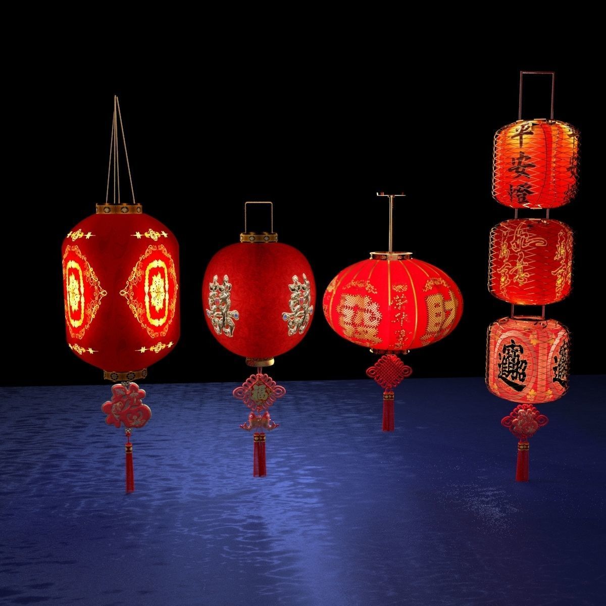 Chinese red lantern 3D model_5