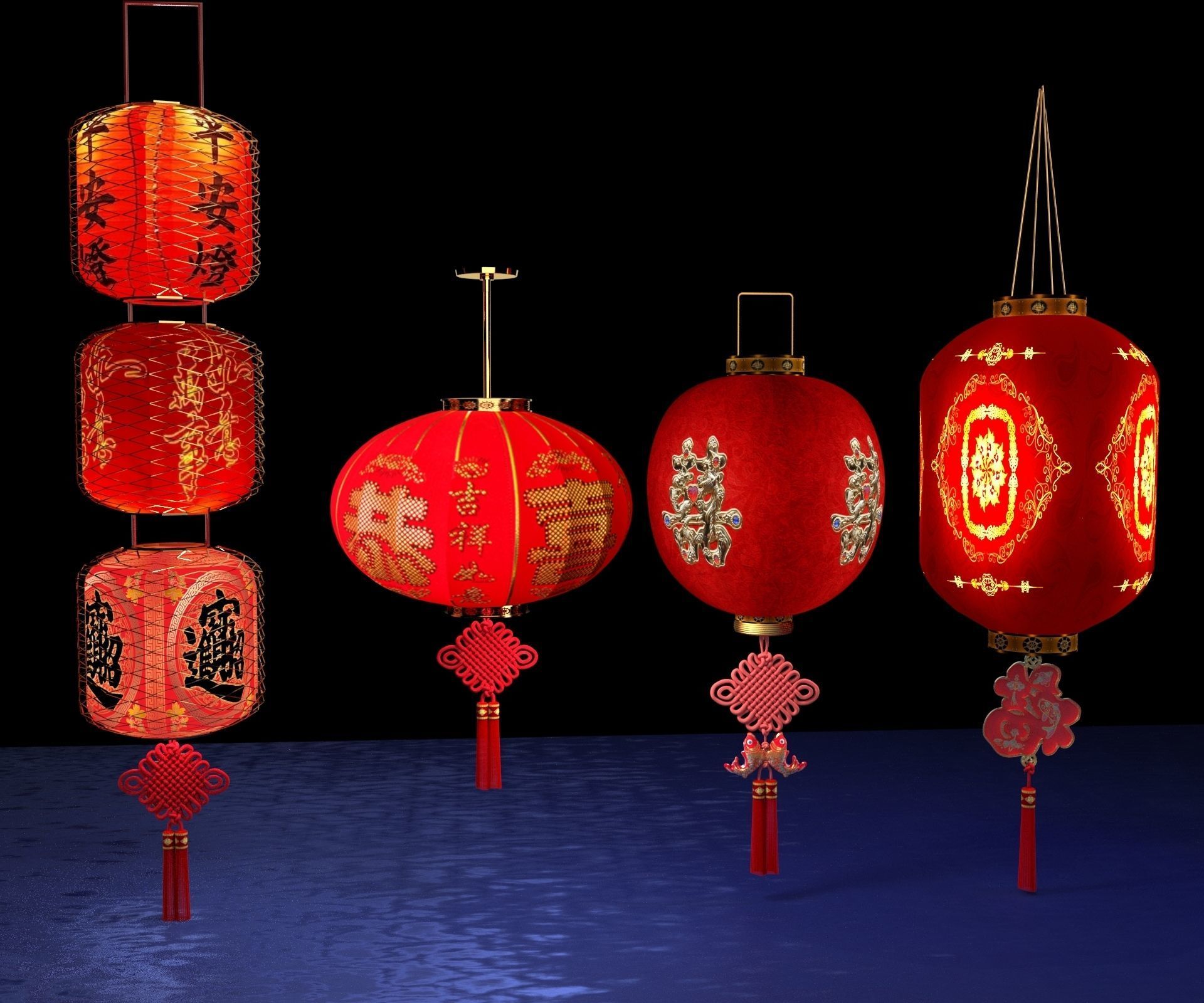 Chinese red lantern 3D model_3