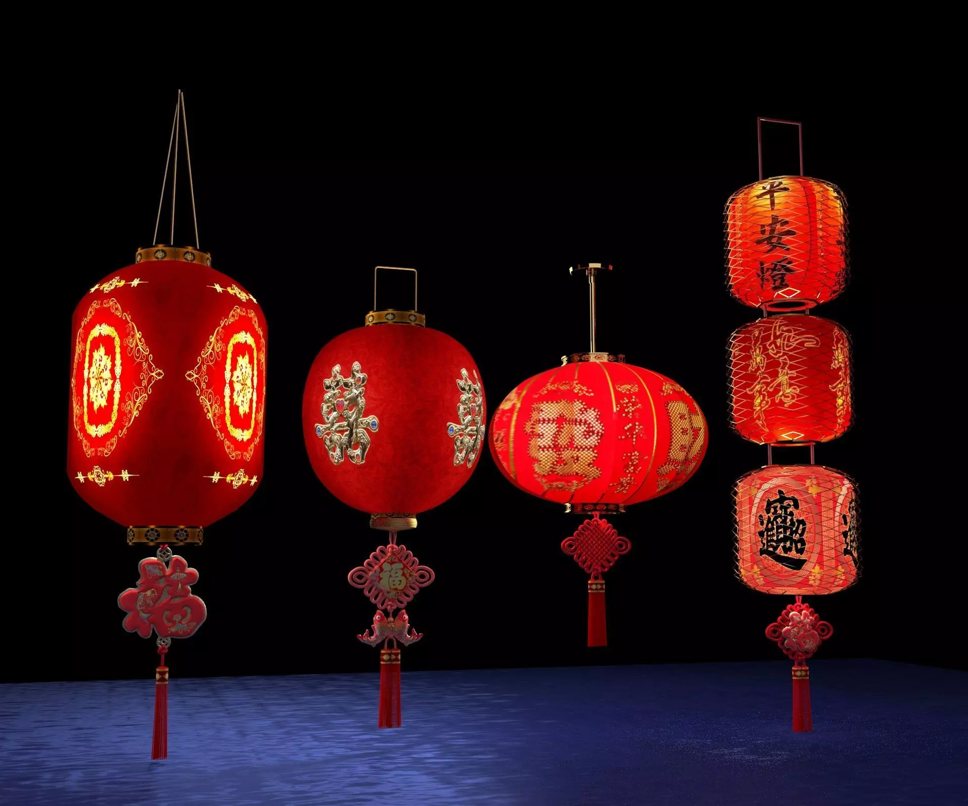 Chinese red lantern 3D model_0