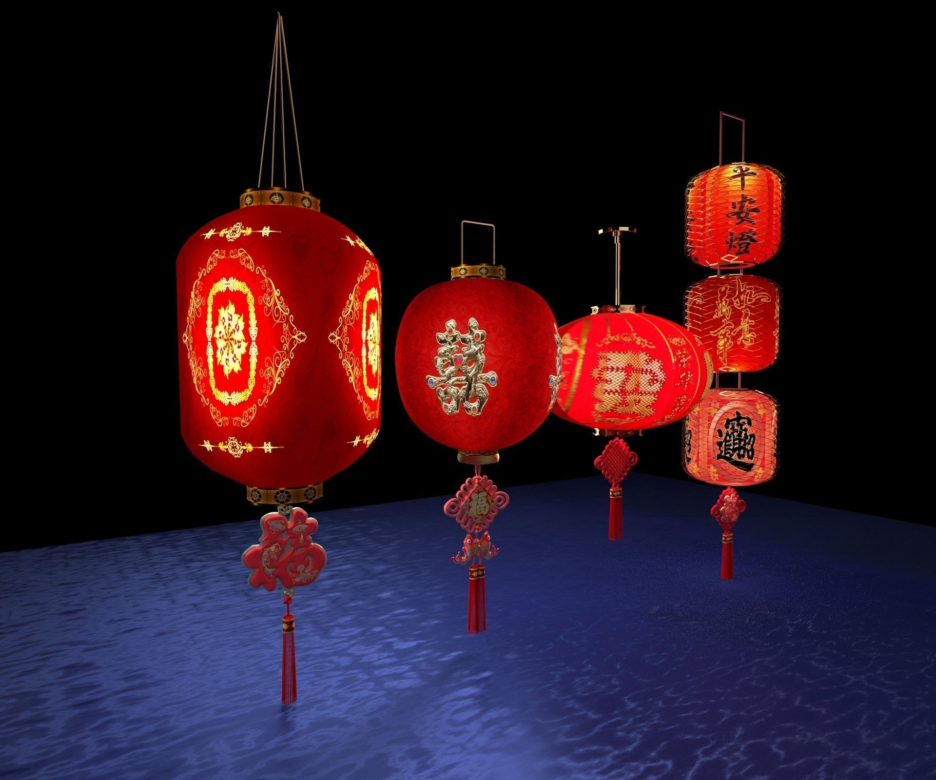 Chinese red lantern 3D model_1