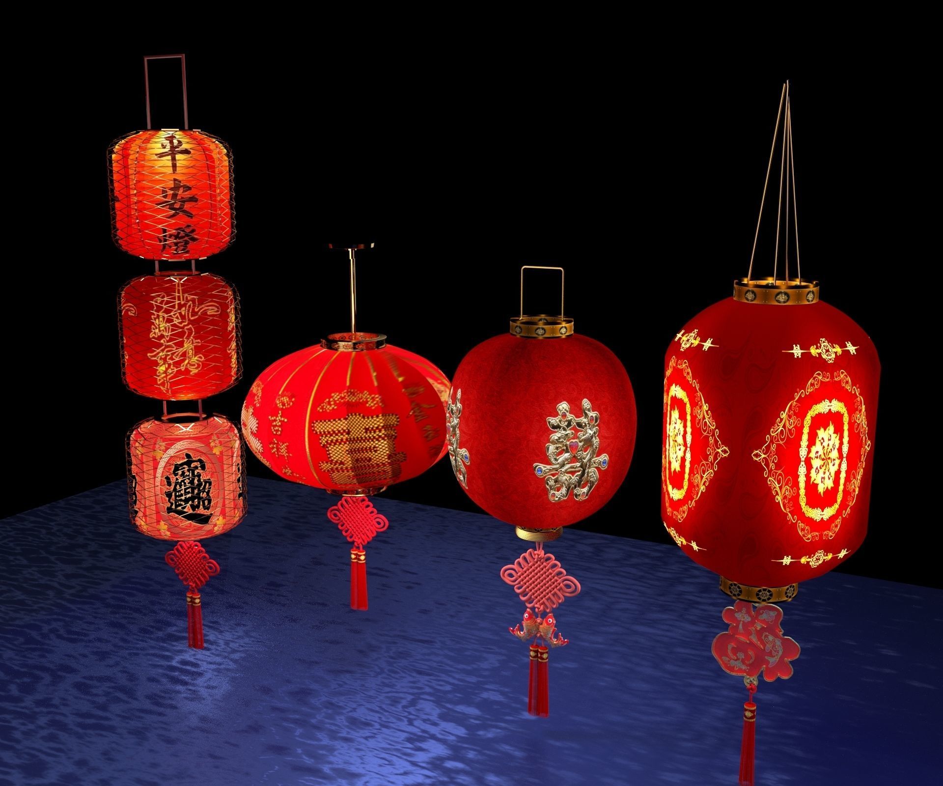 Chinese red lantern 3D model_2