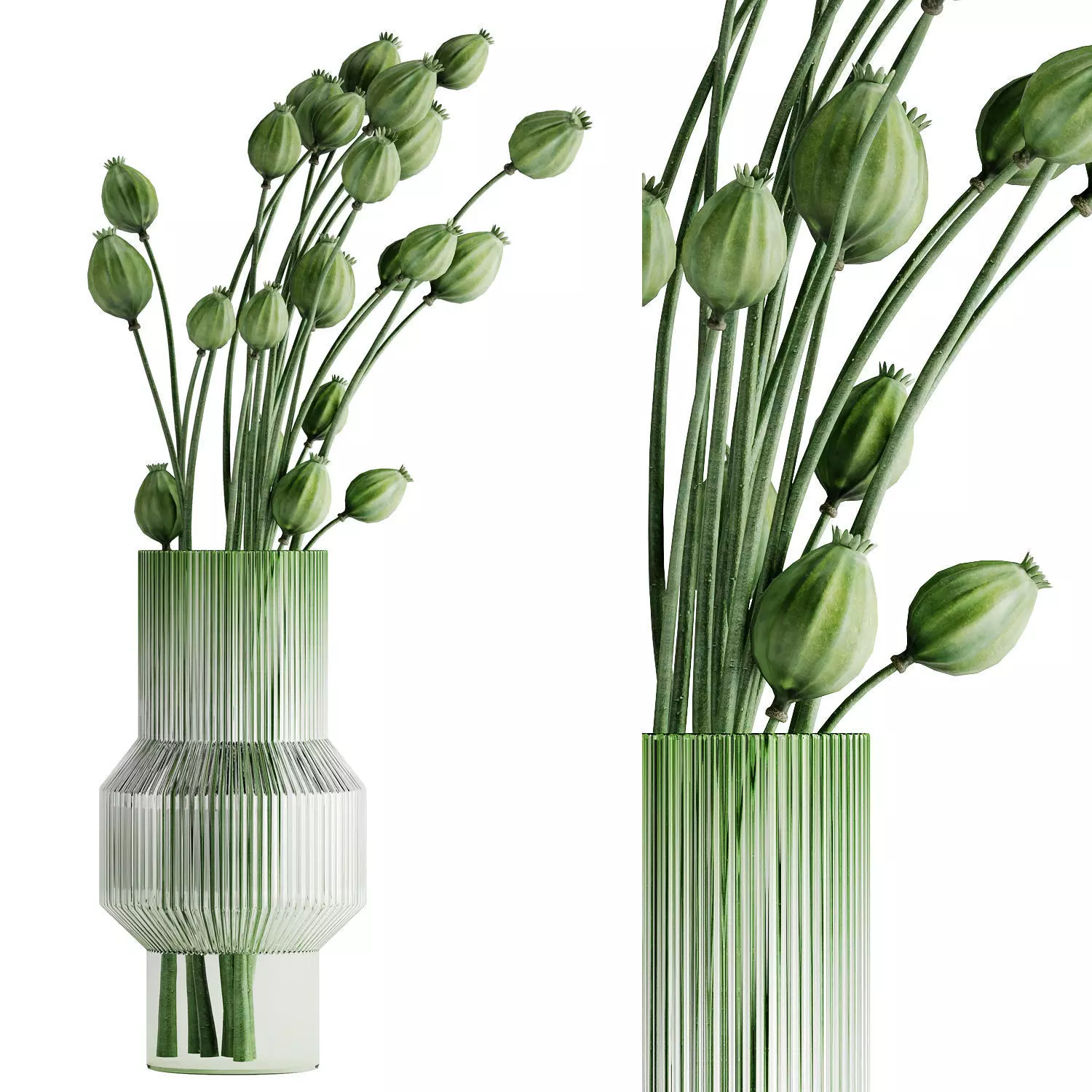 bouquet of bulbous fruits inserted into a glass vase 3D model
