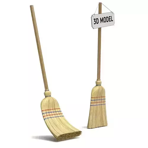 Straw Broom with Dustpan 3D model