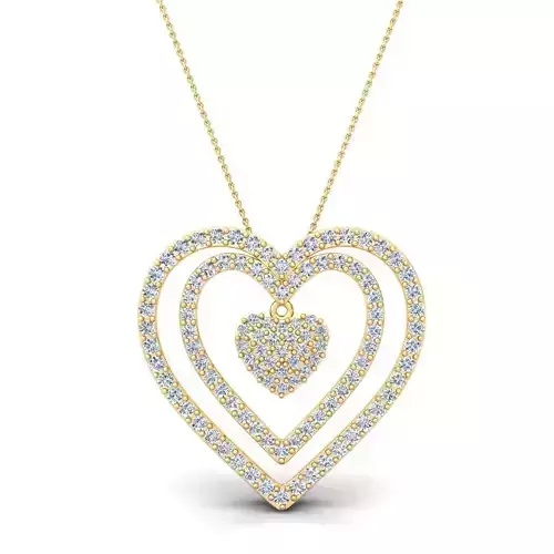 Two Row Heart Diamond Pendent 3d Model and Render 