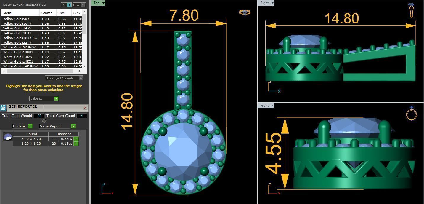 Round Diamond Stud Pendent 3d Model and Render 3D print model_4