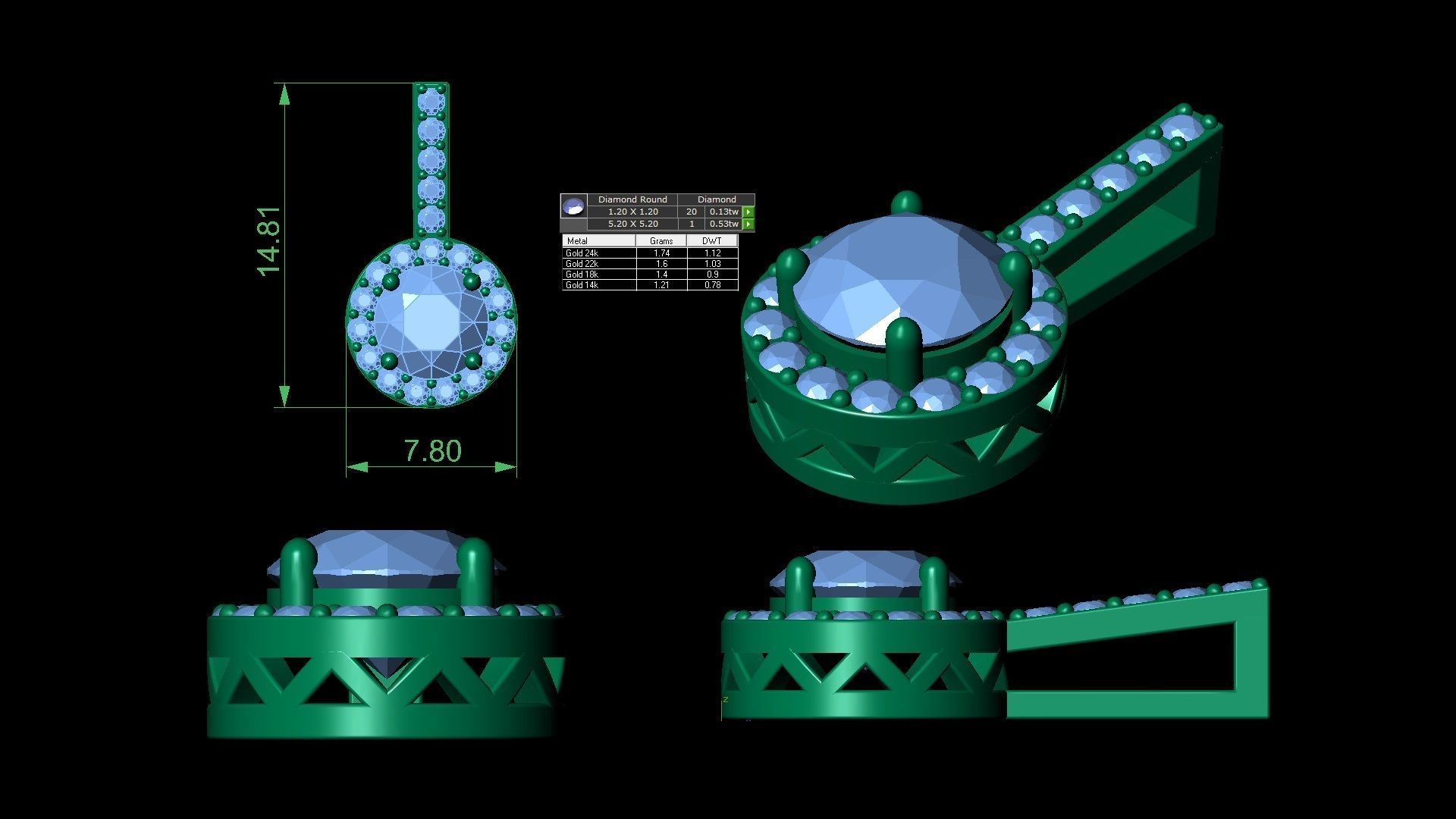 Round Diamond Stud Pendent 3d Model and Render 3D print model_3