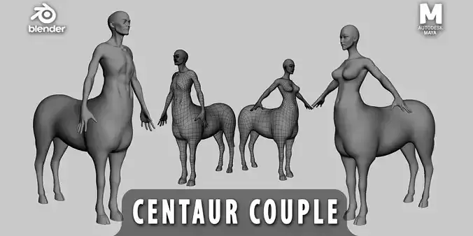 Centaur Couple II Basemesh Low-poly 3D model