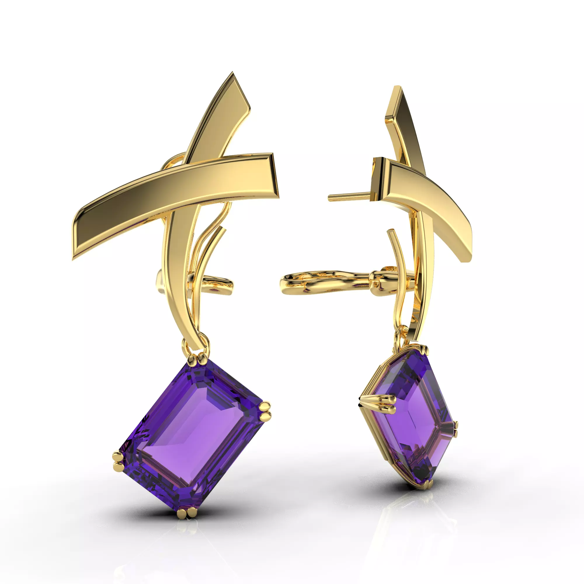 Printable earrings Tiff X Gem shape emerald STL 3D print model