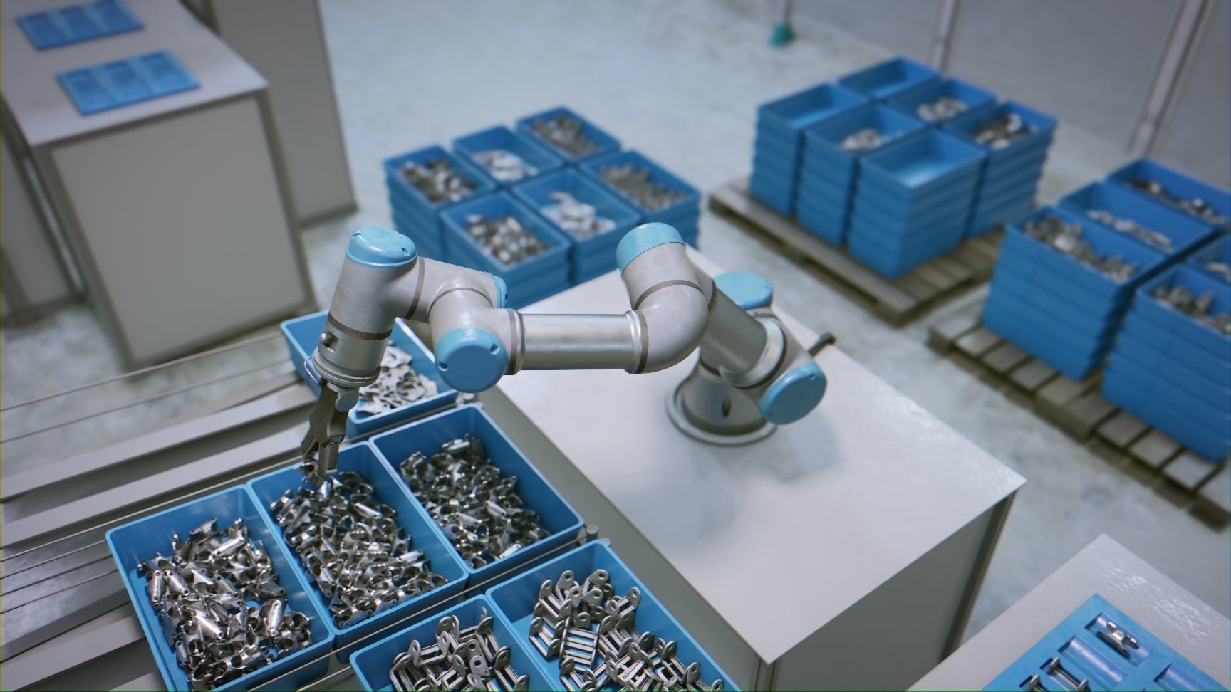 Industrial Robot Scene with Baskets Animated Low-poly 3D model_11