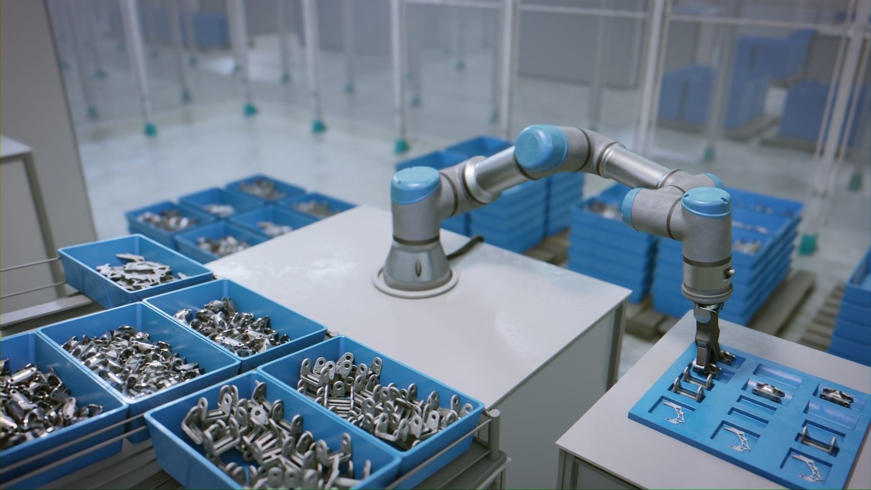 Industrial Robot Scene with Baskets Animated Low-poly 3D model_6
