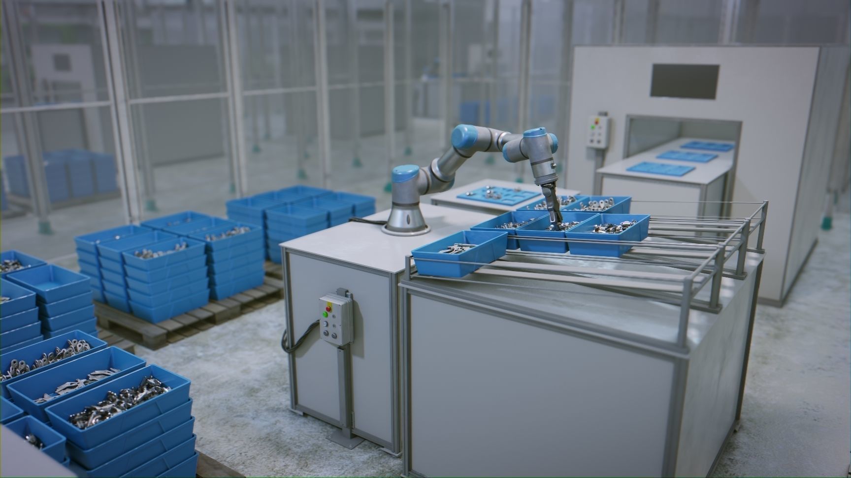 Industrial Robot Scene with Baskets Animated Low-poly 3D model_13