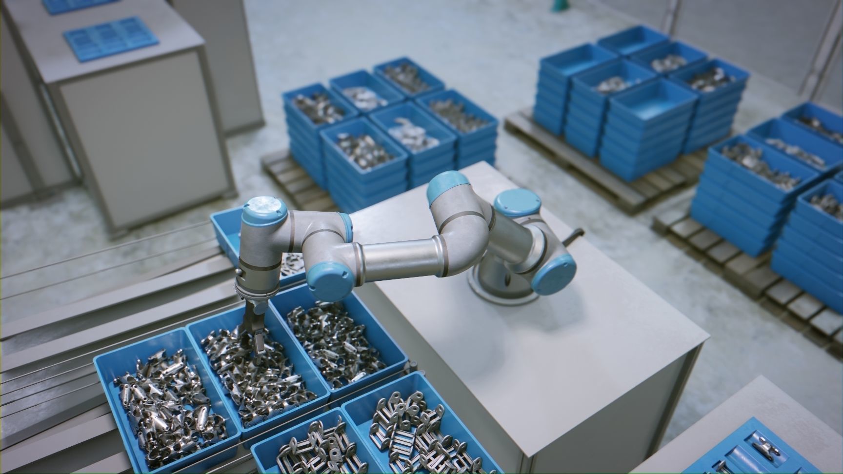 Industrial Robot Scene with Baskets Animated Low-poly 3D model_10