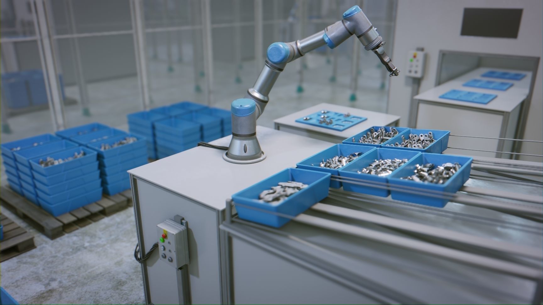 Industrial Robot Scene with Baskets Animated Low-poly 3D model_1