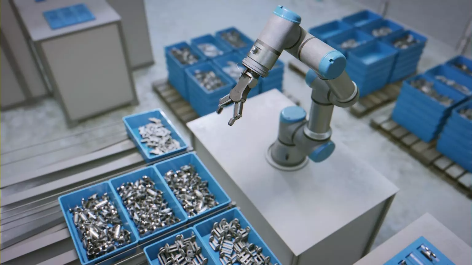 Industrial Robot Scene with Baskets Animated Low-poly 3D model_0