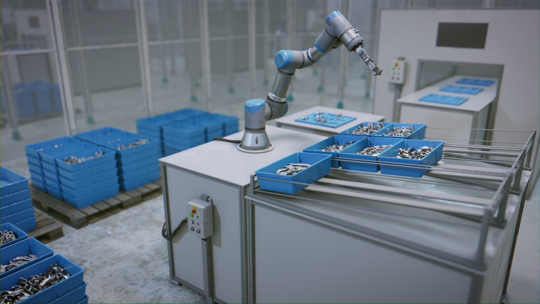 Industrial Robot Scene with Baskets Animated Low-poly 3D model_12