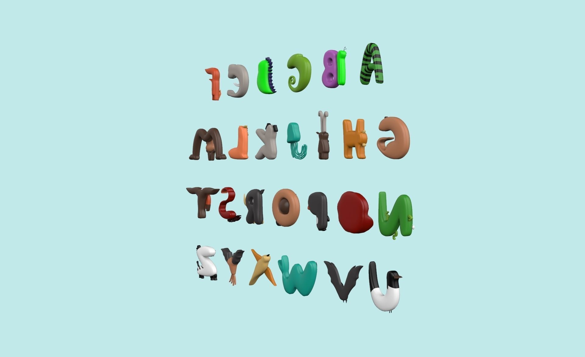 Cartoon Animal Alphabet v007 Low-poly 3D model_11