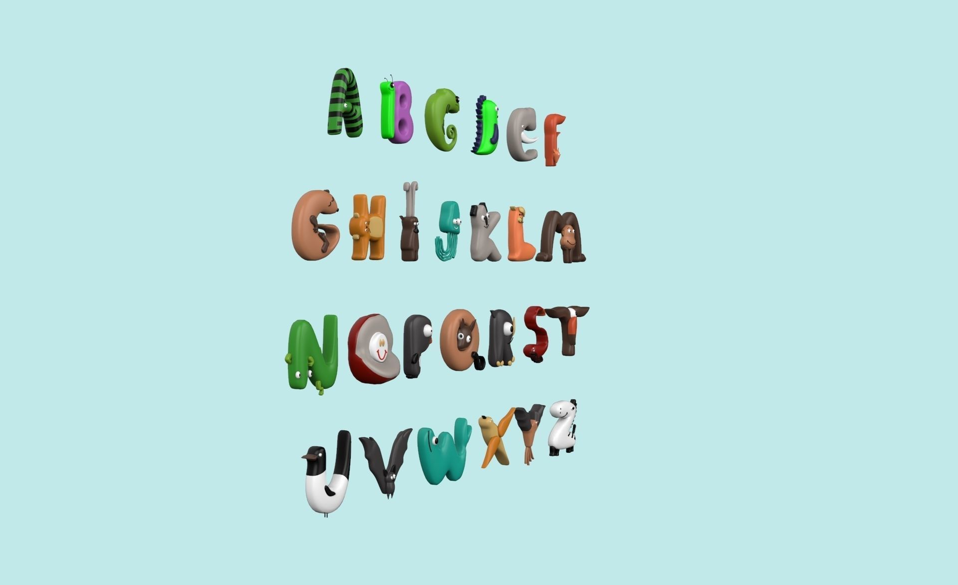 Cartoon Animal Alphabet v007 Low-poly 3D model_14