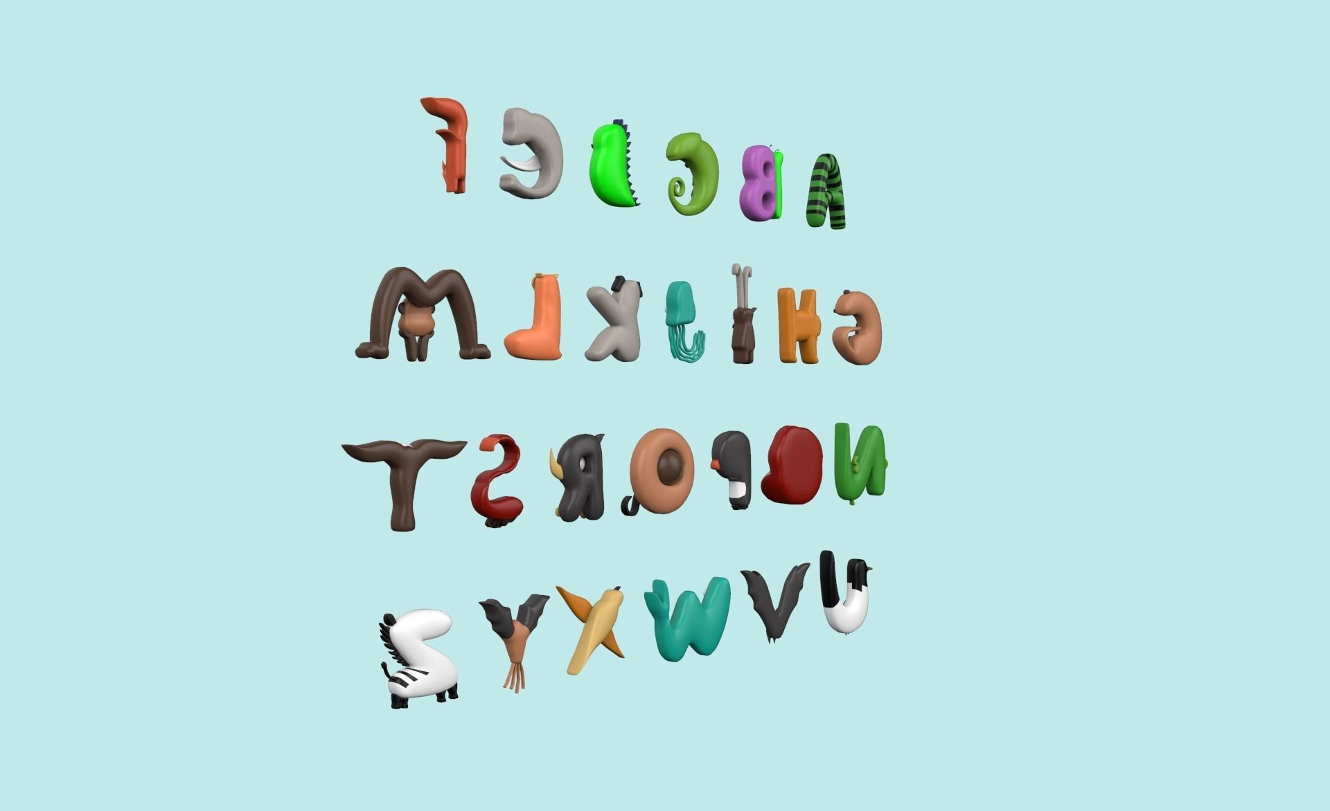 Cartoon Animal Alphabet v007 Low-poly 3D model_5