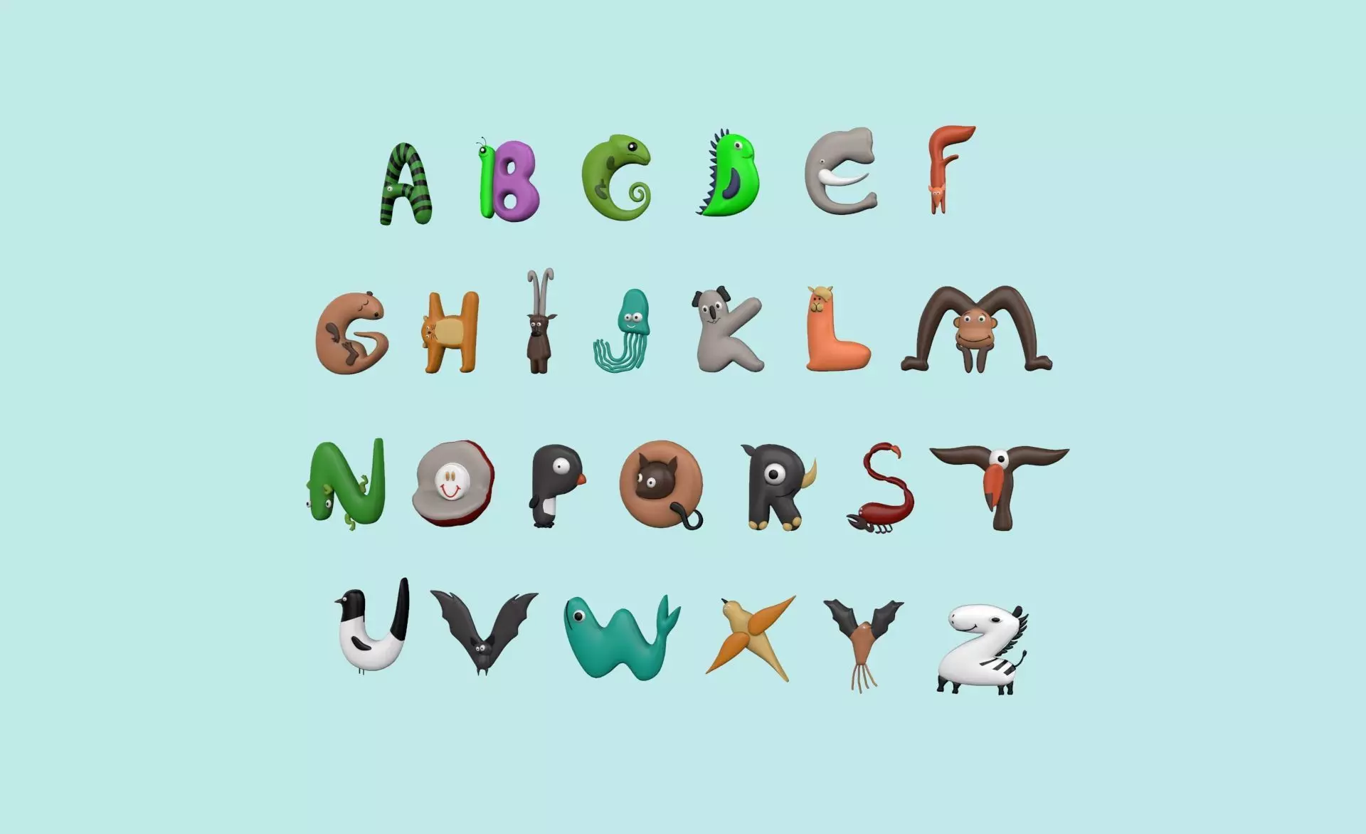 Cartoon Animal Alphabet v007 Low-poly 3D model_0