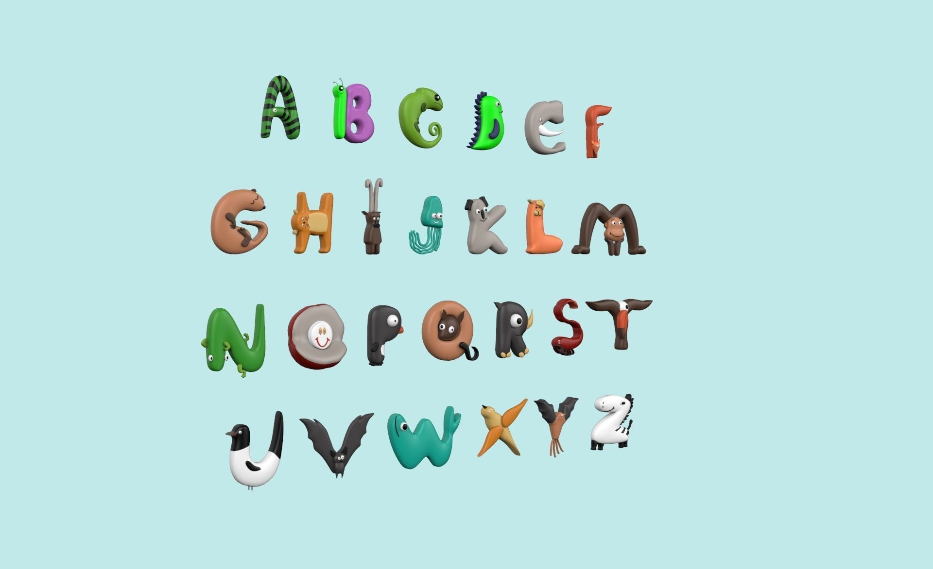 Cartoon Animal Alphabet v007 Low-poly 3D model_15